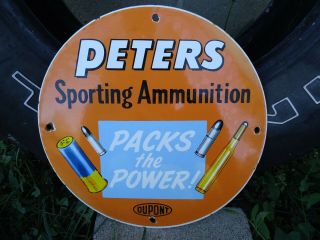 Old Vintage 1950s Peters Sporting Ammo Shotgun Shells Porcelain Sign Remington