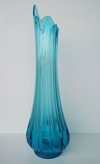 L.  E.  Smith - Simplicity - Large Vintage Mid Century Blue Glass Swung Vase - 21 "