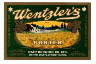 1930s Star Brewing Co,  North Battleford - Saskatchewan,  Canada Porter Beer Label
