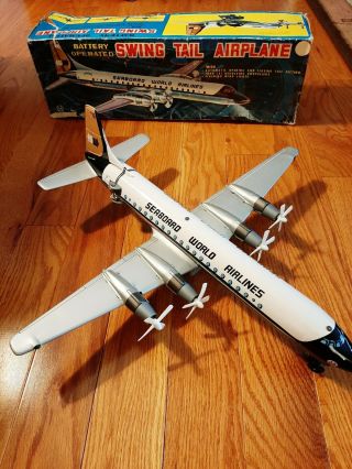 Vintage Marx Battery Operated Swing Tail Airplane - Seaboard World Airlines