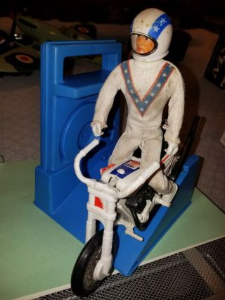 Vintage Ideal 1972 1973 Evel Knievel Stunt Cycle With Rare Blue Launcher Ek - 001