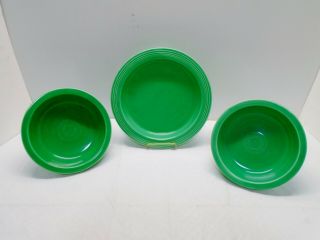 3 Vintage Fiesta Ware Hlc Green Fiestaware Serving Bowls 11 " & Two 8.  5 "