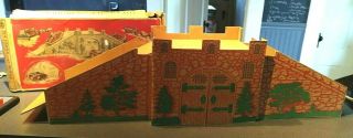 Vry Rare Find 1930s Marx Cardboard Toy Castle & Bridge Orig Box Comp,  Excl Cnd