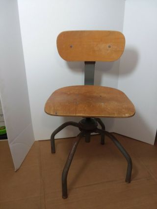 Vintage Singer Sewing Machine Chair Industrial Textile Mill Wooden Swivel Seat