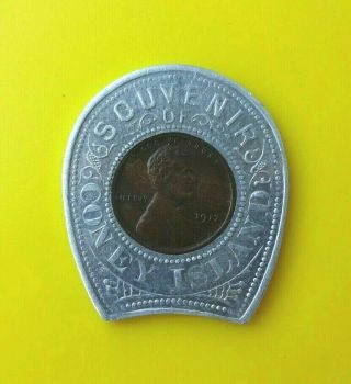 Souvenir Of Coney Island,  York Good Luck Penny Token 1917