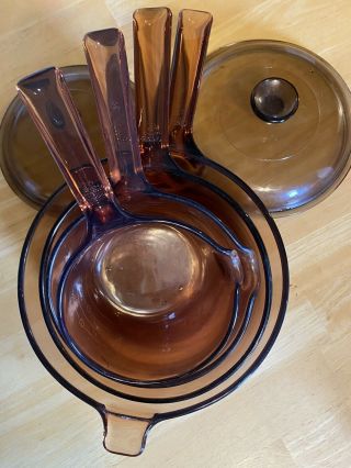 Vintage 6 Pc Corning Ware Visions Amber Visions Cookware Set
