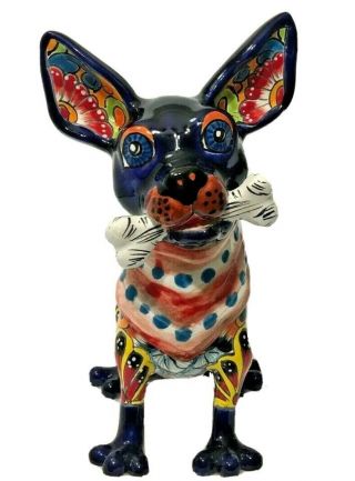Mexican Pottery Animal Talavera 12 " Dog Ceramic Figure Chihuahua Gerardo Garcia