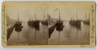 Ship " Augusta " River Lee And Quav - Cork Ireland Vintage Photo Stereoview 1887