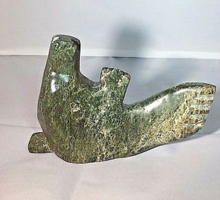 Inuit Art Serpentine Carving Sculpture,  Seal On Wood,  4x5x1.  5,  Numbers 4750