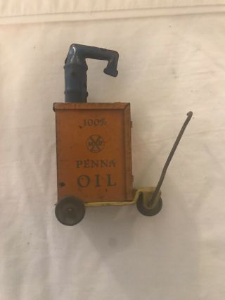 Vintage Marx Tin Toy Gas Station Motor Oil Cart For Roadside Rest And Sunnyside