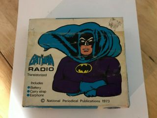1973 Batman Transistorized Am Radio In Fine W/box,  Headphones & Battery