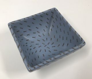 Emilia Castillo Ceramic Square Bowl Dish Fish Silver Overlay Plata Pura 4” Blue