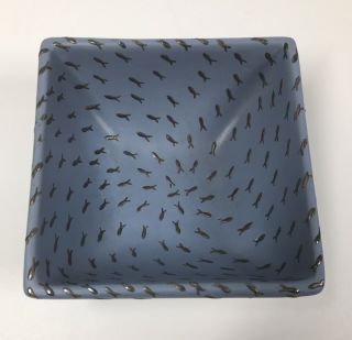 Emilia Castillo Ceramic Square Bowl Dish FISH Silver Overlay Plata Pura 4” Blue 2