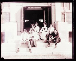 Very Early 1900s Glass Negative,  Tufts University,  Students On Steps 1