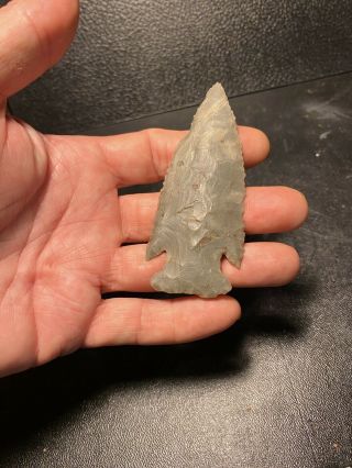 Grade 8 Indian Artifact Archaic Hornstone Knobbed Hardin Arrowhead 2
