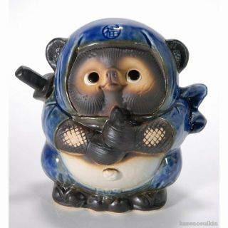 Tanuki Raccoon Dog Ninja Blue Japanese Shigaraki Yaki Pottery Made In Japan