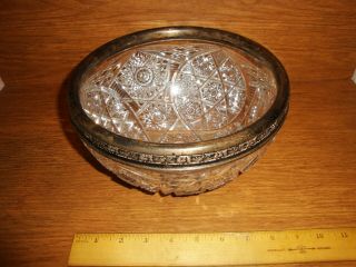 Vintage Gorham Cut Glass Bowl With Sterling Rim