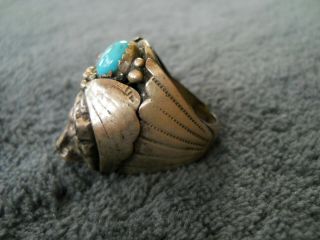 Southwestern Native American Turquoise Coral Sterling Silver Bear Ring Size 8 3