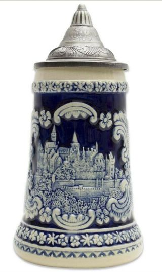 Beer Stein Engraved Bavarian German Castle Lidded Beer Mug By E.  H.  G.  |.  6 Liter