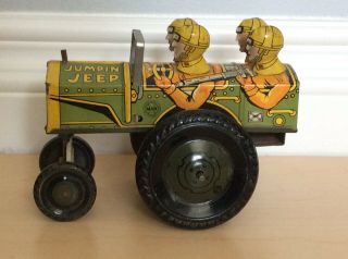 Vintage 1940s Marx Jumpin Jeep Wind Up Tin Toy