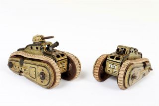 2 X Vintage C1930 Tinplate Clockwork " Gama " (t 56) Tanks One 1195