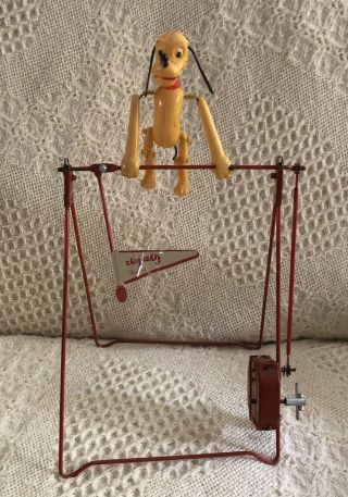 1950s Disney Line Mar Pluto The Dog Gym - Toys Acrobat Tin Celluloid Windup