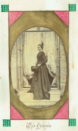 Victorian Cabinet Type Photo Lady Holding Top Hat Miss Holyoake