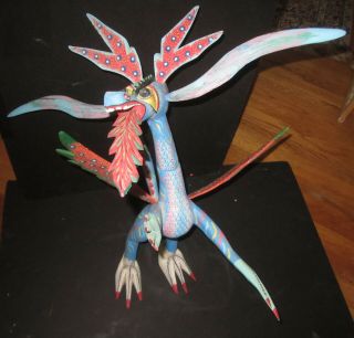 Large 22 " Dragon Alebrije Oaxacan Mexican Wood Carving Hand Painted Folk Art