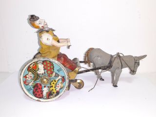 Antique Lehmann Wind Up Toy - The Balky Mule Circus Clown - Germany - Litho - 1920s?drgm
