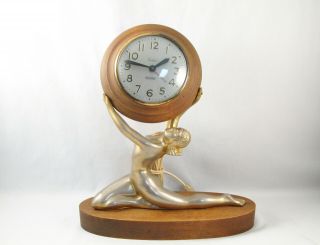 Vintage Snider Art Deco Nude Lady Figural Desk Mantle Clock