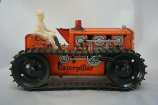 Vintage 50s 1950s Marx Caterpillar Orange Tractor Tin Metal Wind Up Heavy Duty
