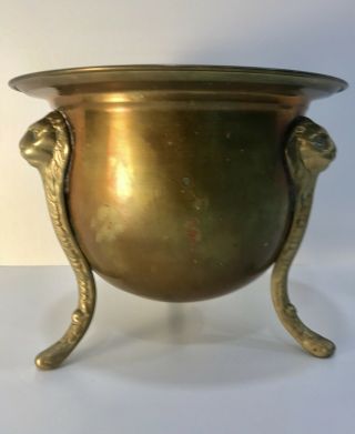 Vtg Large Brass Planter With Lions Head Tripod Legs