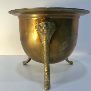 VTG Large Brass Planter With Lions Head Tripod Legs 2