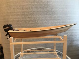 Hand Made Wood Toy Boat With Mercury Outboard,  Battery,  Flat Bottom River Skiff