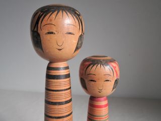 12 - 8.  5 Inch Japanese Kokeshi Pair Dolls 1979 : Signed Shinichi Tokunaga 1933