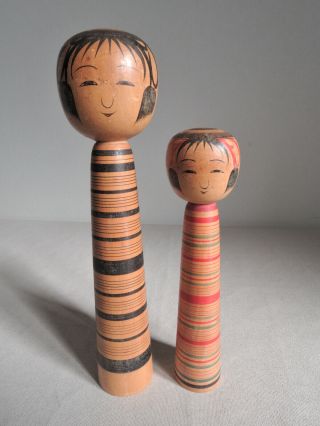 12 - 8.  5 inch Japanese Kokeshi Pair Dolls 1979 : signed Shinichi Tokunaga 1933 2