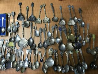 65 Pc Mixed Antique To Vintage Collectible & Serving Spoons 3 /12 " - 5 1/2 "