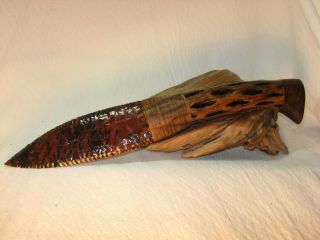 Large Mahogany Obsidian Paleo Knife W Cholla Cactus Wood Handle Flint Knapping