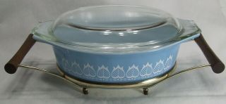 Vintage Pyrex Blue Tulips 1½ Qt Casserole Dish W/lid & Rack—used Cond.