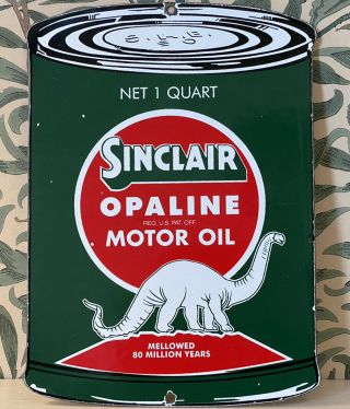 Vintage Sinclair Opaline Motor Oil Can Porcelain Sign Service Station Pump