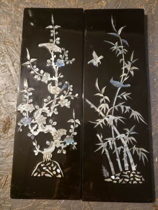 Black Lacquer Mother Of Pearl Wall Panels 12 " Birds 4 Total