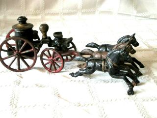 Vintage Hubley - Kenton - Cast Iron Steam Fire Pumper - 3 Horse Drawn - 10 " - Org Toy