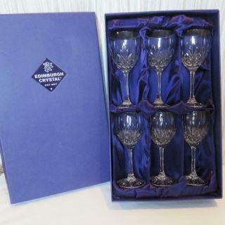 Elegant Vintage Set Of 6 Edinburgh 7 " Cut Crystal Wine Glasses