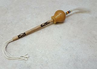 Small Hand Crafted Beaded Native American Indian Gourd Hand Carved Dance Rattle