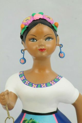 Lupita NAJACO Ceramic Doll Figurine Mexico Folk Art Cage Parrot Royal Blue 2
