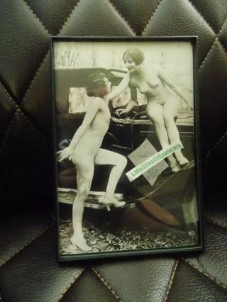 Vintage Erotica Nude Lesbian Couple Heels Naked On Vintage Car Picture 4x6 Frame