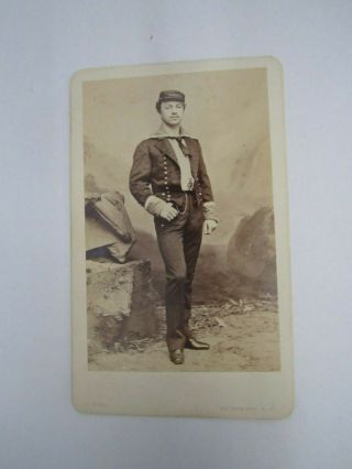 Antique Civil War Cdv Photo Card Young Man In Uniform With " Waverley " Hat Nr