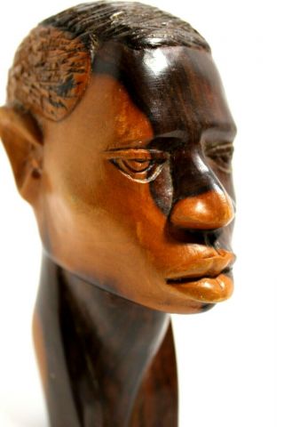 Vintage Hand Carved African American Man Head Neck Bust 3d Wood Sculpture Art 7 "