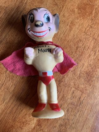 Mighty Mouse Vinyl Figure Squeeze Toy Doll With Cape Terrytoons 1950