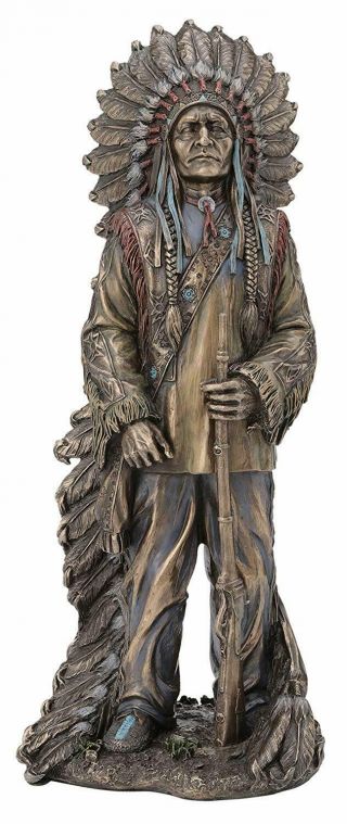 Native American Chief Sitting Bull With Rifle Statue Figurine Sculpture Decor